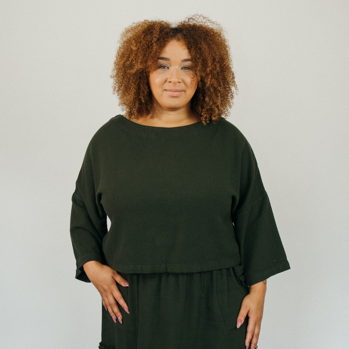 POKOLOKO Loft Cotton Crop Bell Sleeve Top #color_loft-forest