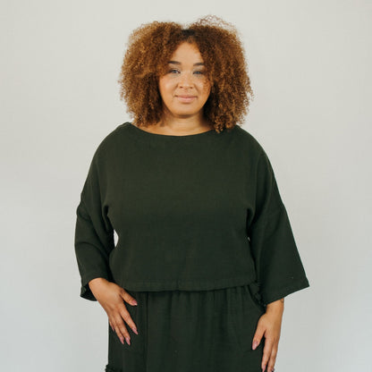 POKOLOKO Loft Cotton Crop Bell Sleeve Top #color_loft-forest