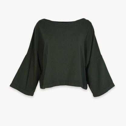 POKOLOKO Loft Cotton Crop Bell Sleeve Top #color_loft-forest