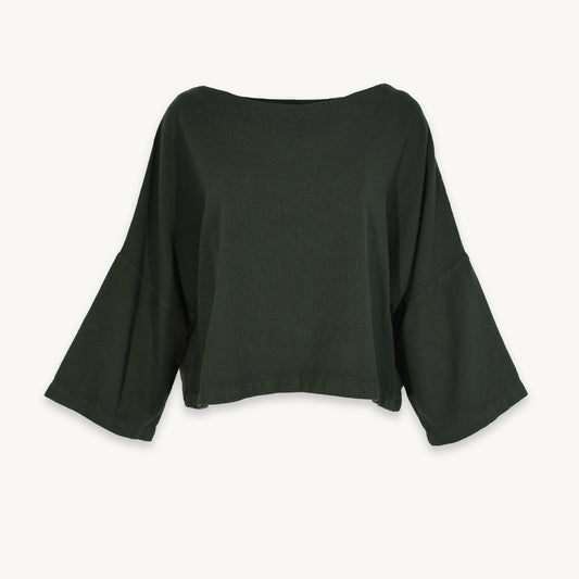 POKOLOKO Loft Cotton Crop Bell Sleeve Top #color_loft-forest