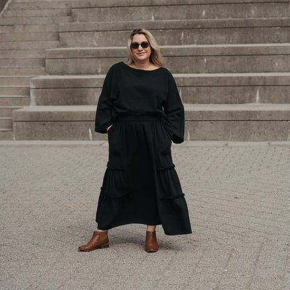 POKOLOKO Loft Cotton Maxi Skirt #color_loft-black