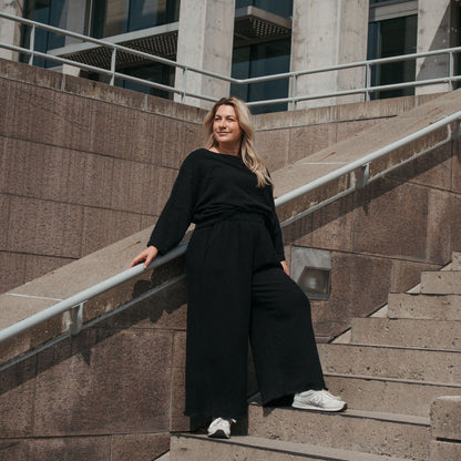 POKOLOKO Loft Cotton Palazzo Pants #color_loft-black