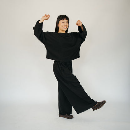 POKOLOKO Loft Cotton Palazzo Pants #color_loft-black
