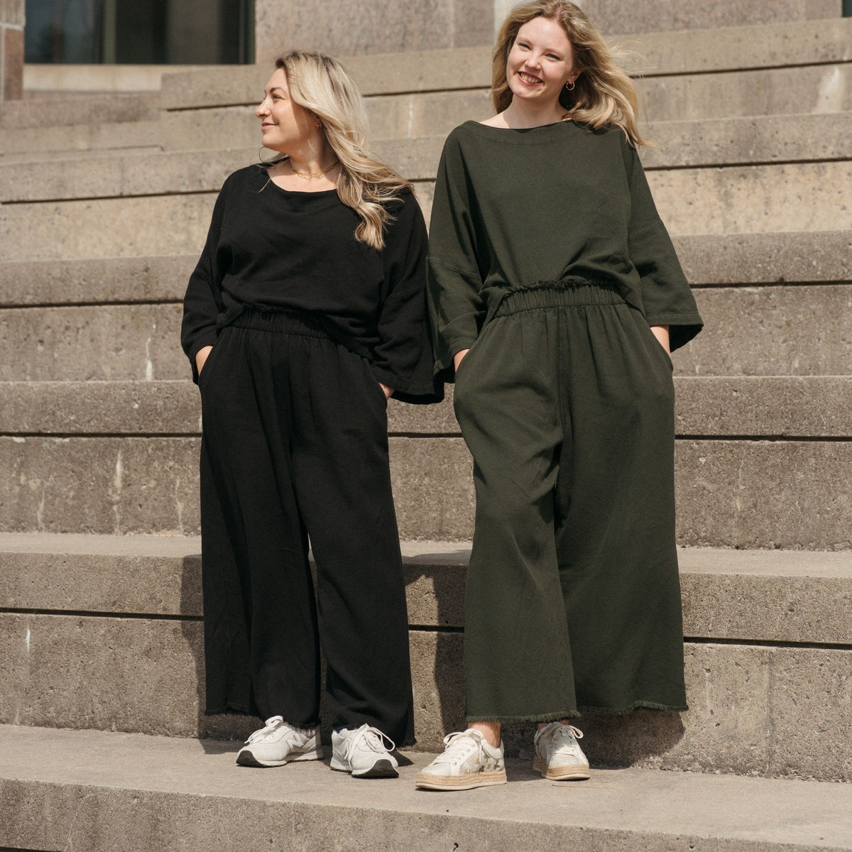 POKOLOKO Loft Cotton Palazzo Pants #color_loft-forest