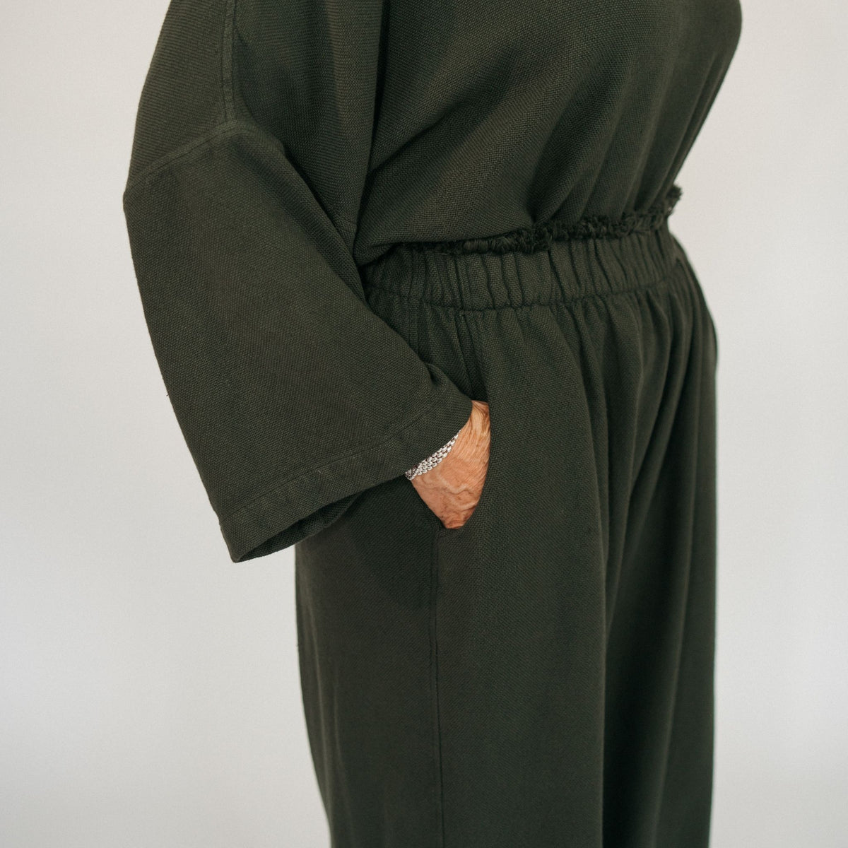 POKOLOKO Loft Cotton Palazzo Pants #color_loft-forest