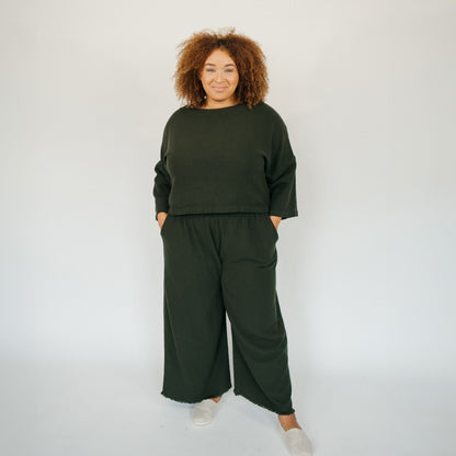 POKOLOKO Loft Cotton Palazzo Pants #color_loft-forest