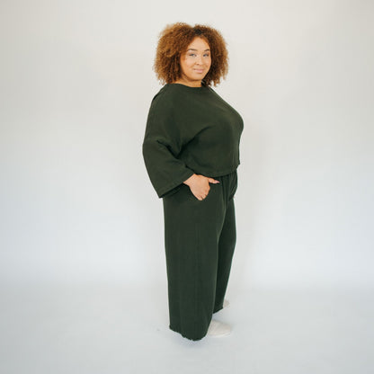 POKOLOKO Loft Cotton Palazzo Pants #color_loft-forest