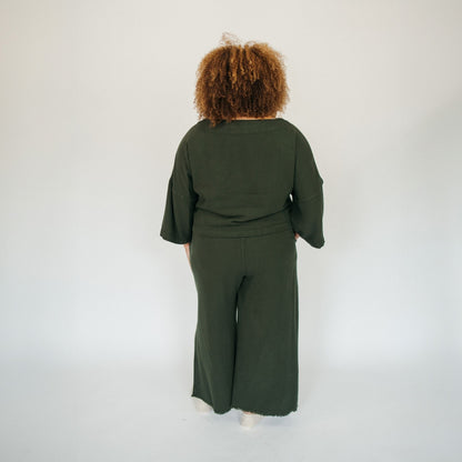 POKOLOKO Loft Cotton Palazzo Pants #color_loft-forest