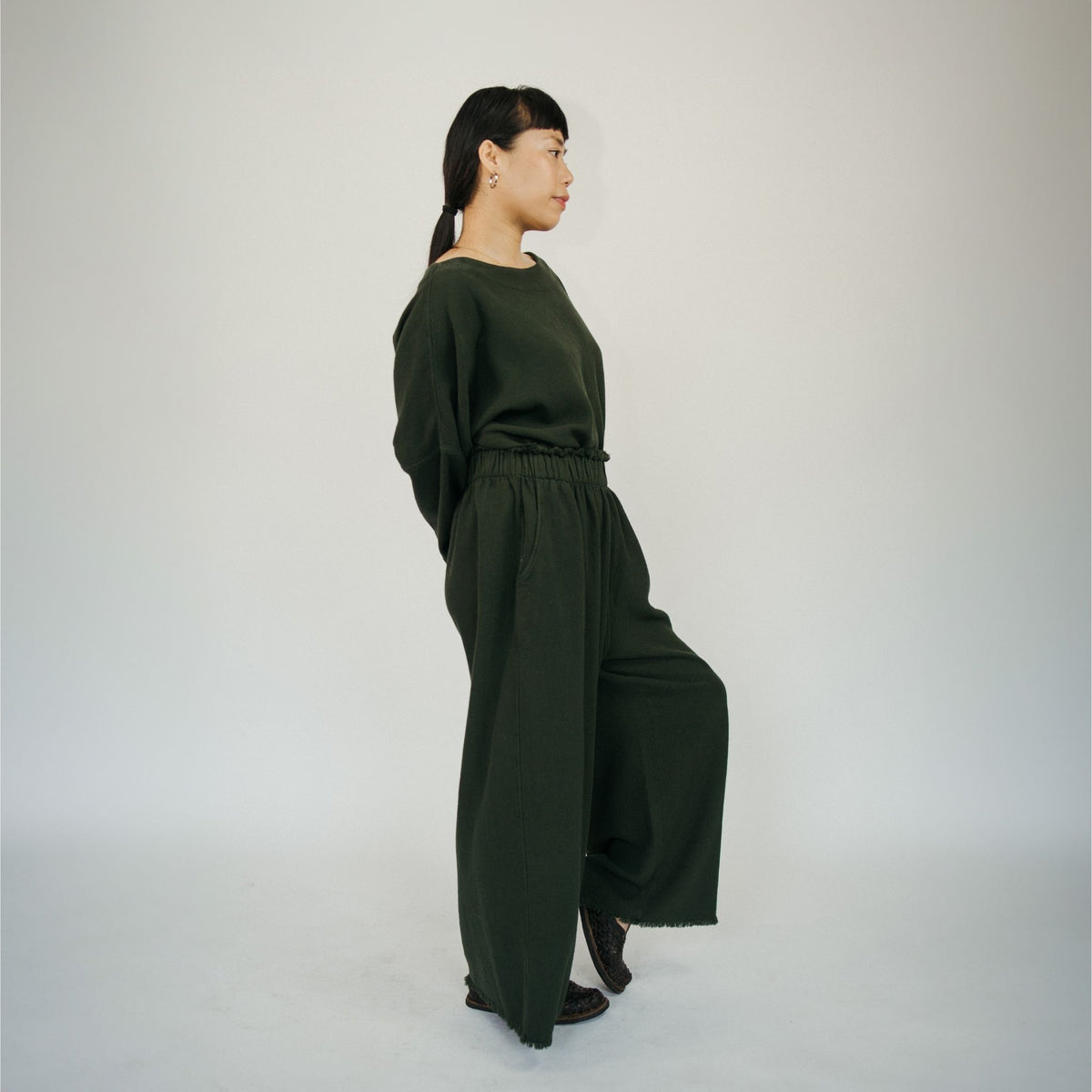 POKOLOKO Loft Cotton Palazzo Pants #color_loft-forest