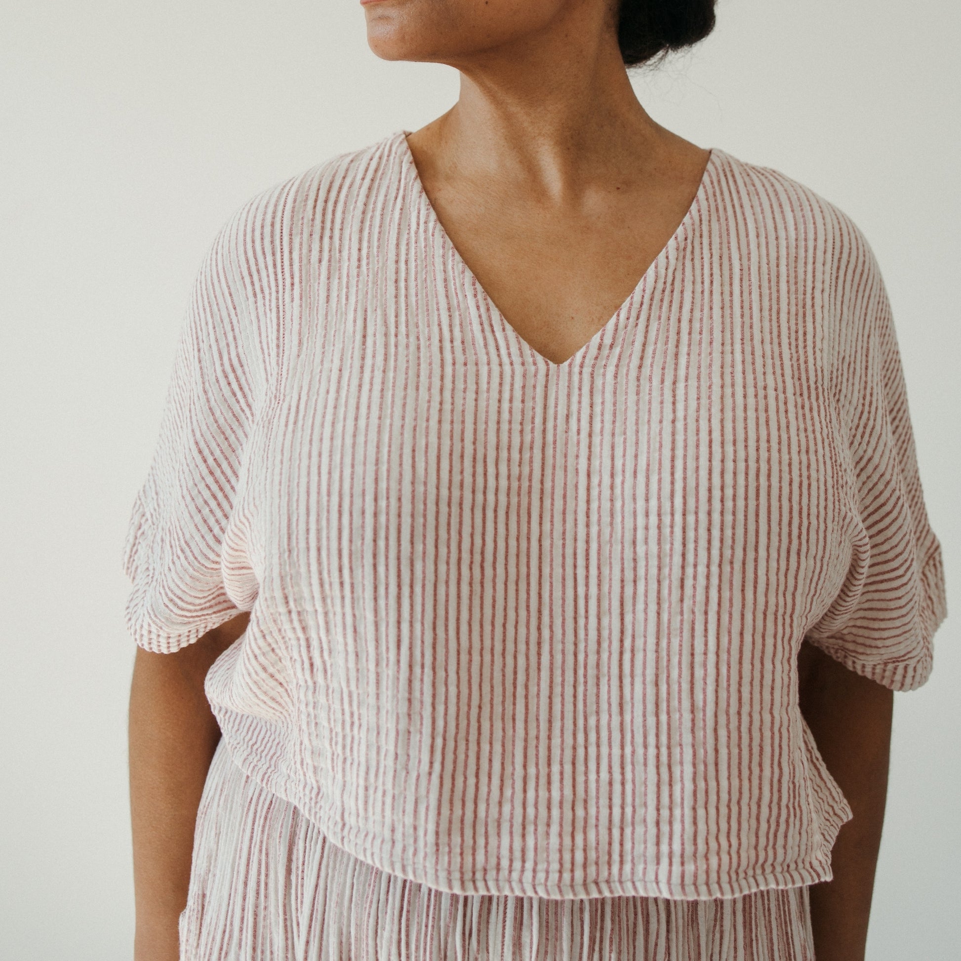 POKOLOKO Striped Crinkle Cotton Crop Top #color_striped-red