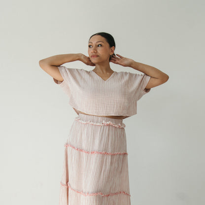 POKOLOKO Striped Crinkle Cotton Crop Top #color_striped-red