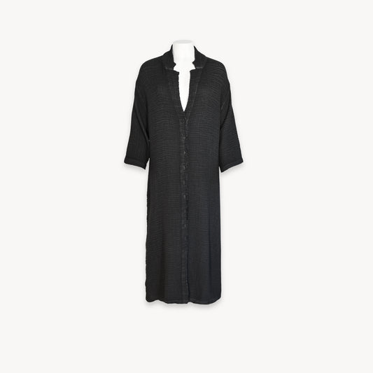 POKOLOKO 4-Layer Crinkle Shirt Dress with Buttons #color_crinkle-black
