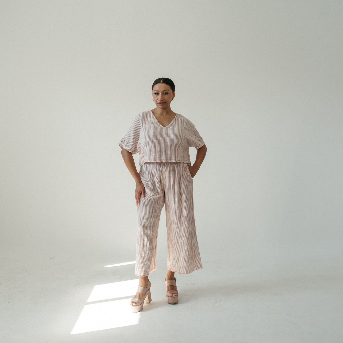 POKOLOKO Striped Crinkle Palazzo Pants #color_striped-red