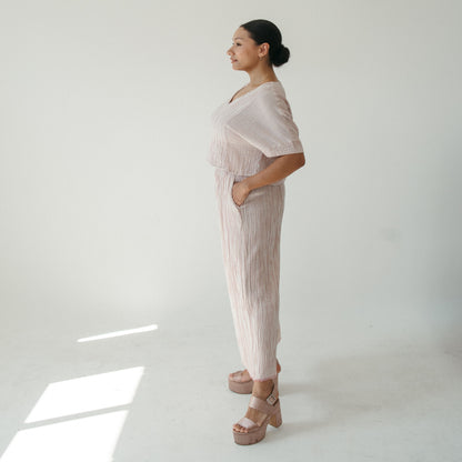 POKOLOKO Striped Crinkle Palazzo Pants #color_striped-red