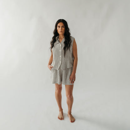 Striped Crinkle Cotton Shorts