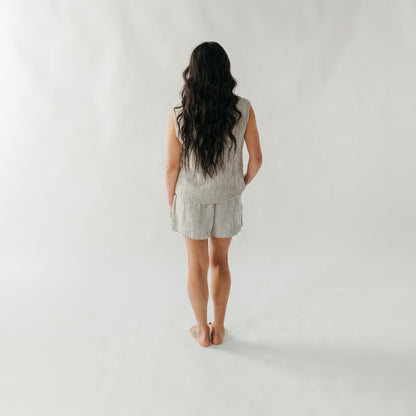 Striped Crinkle Cotton Shorts