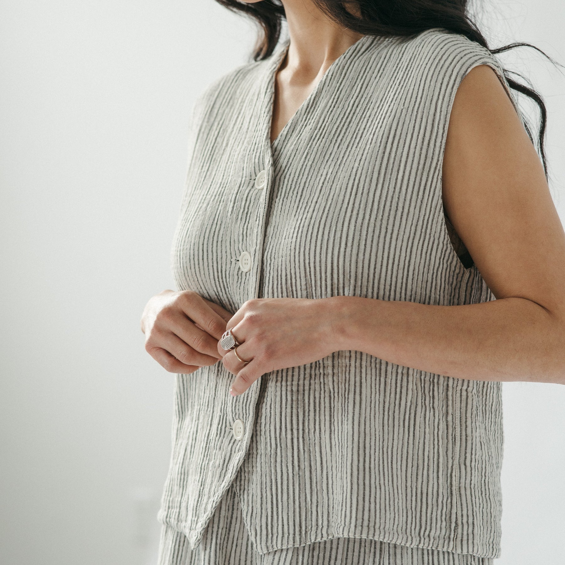 Striped Crinkle Cotton Waistcoat