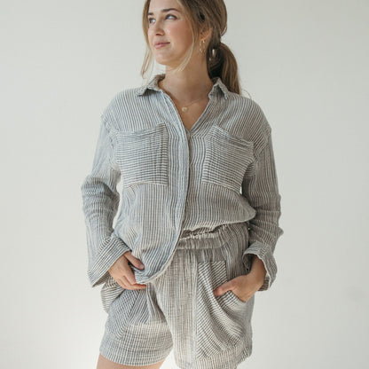 Striped Crinkle Pocket Shirt with Buttons