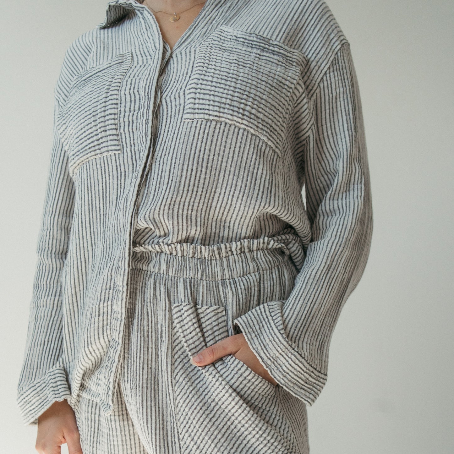 Striped Crinkle Pocket Shirt with Buttons
