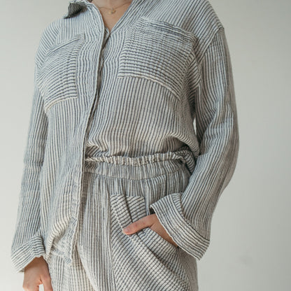 Striped Crinkle Pocket Shirt with Buttons