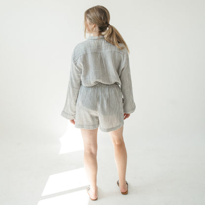 Striped Crinkle Pocket Shirt with Buttons