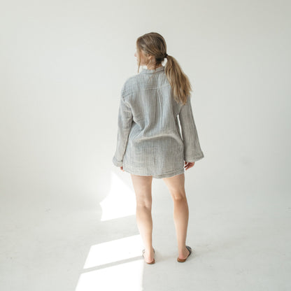 Striped Crinkle Pocket Shirt with Buttons