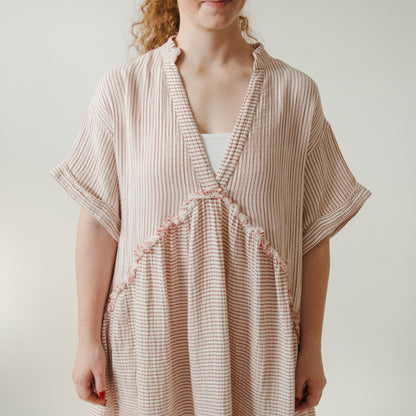 Striped Crinkle Ruffled V Dress