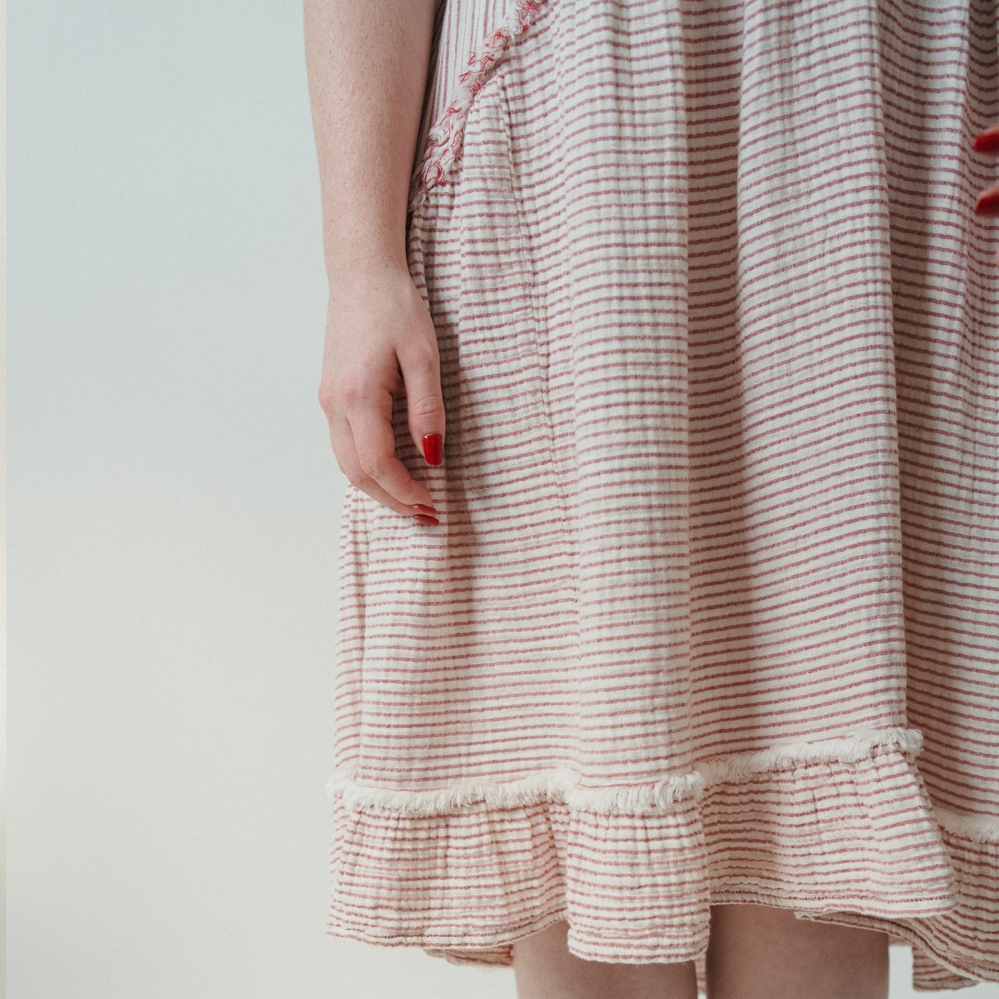 Striped Crinkle Ruffled V Dress