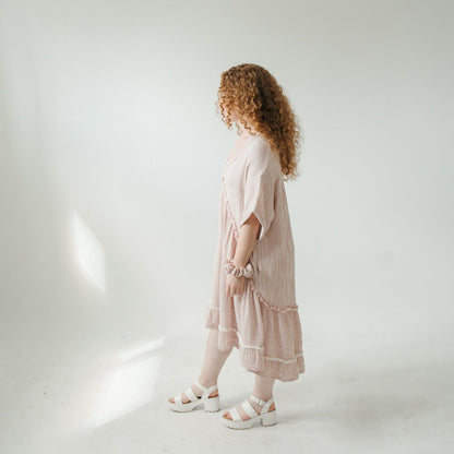 Striped Crinkle Ruffled V Dress