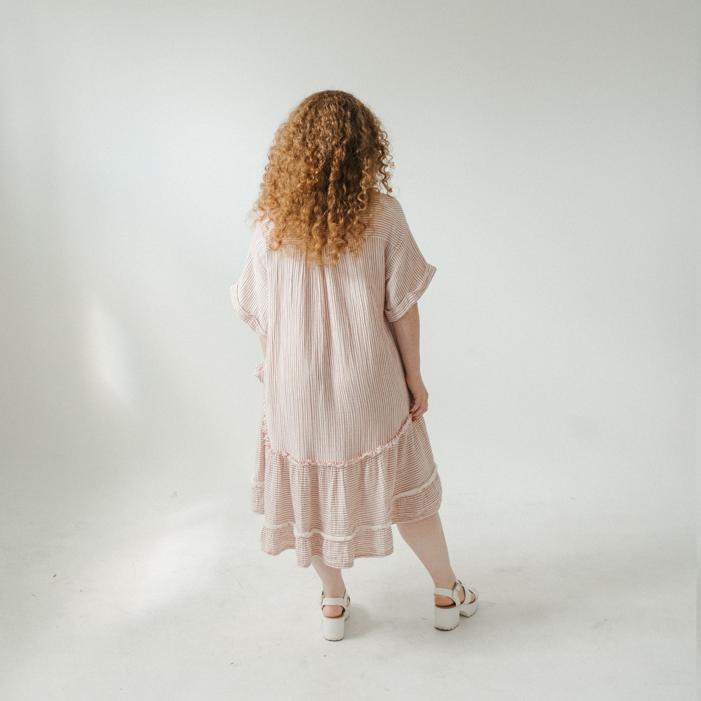 Striped Crinkle Ruffled V Dress