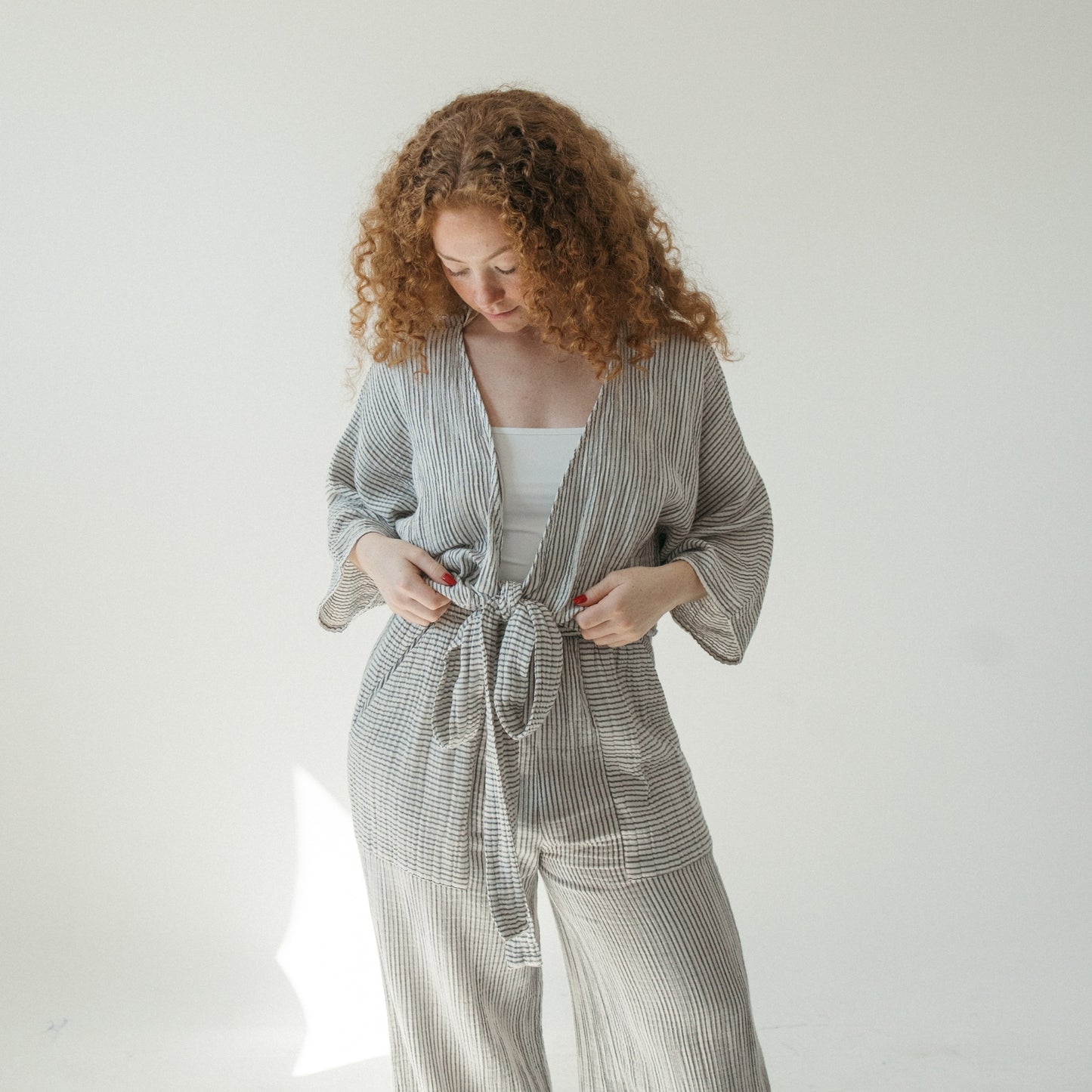 Striped Crinkle Balloon Sleeve Top