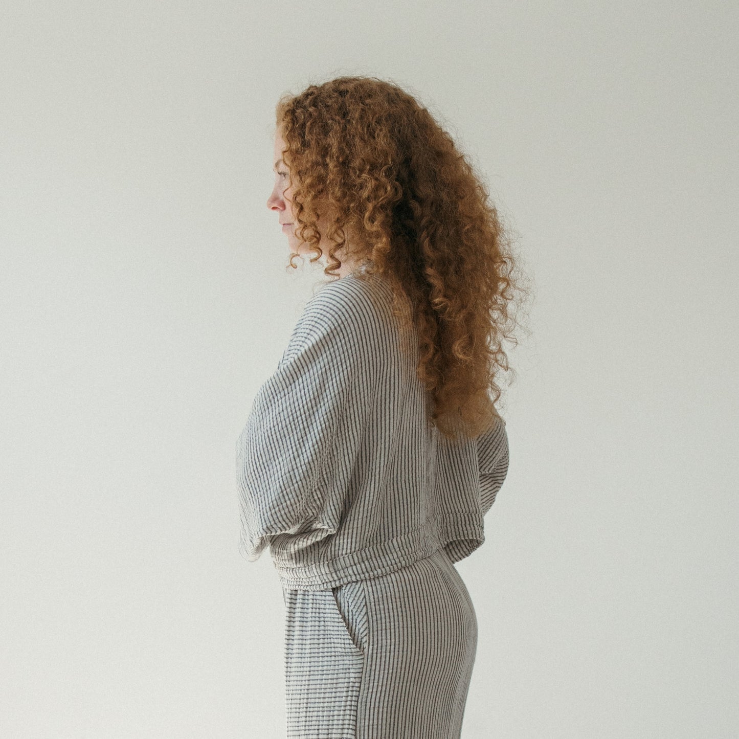 Striped Crinkle Balloon Sleeve Top