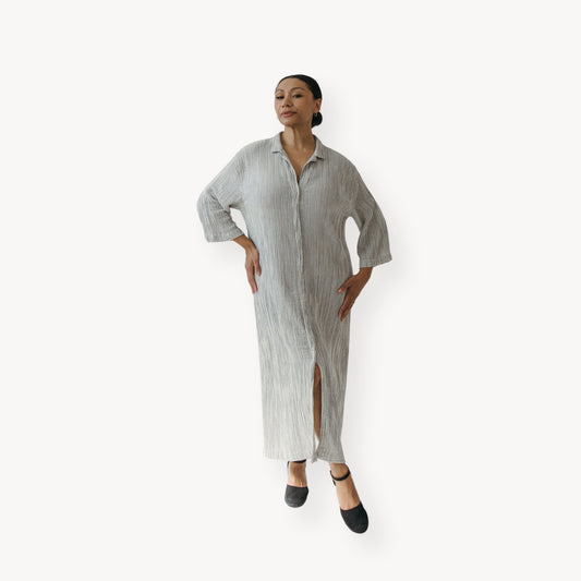 Striped Crinkle Shirt Dress