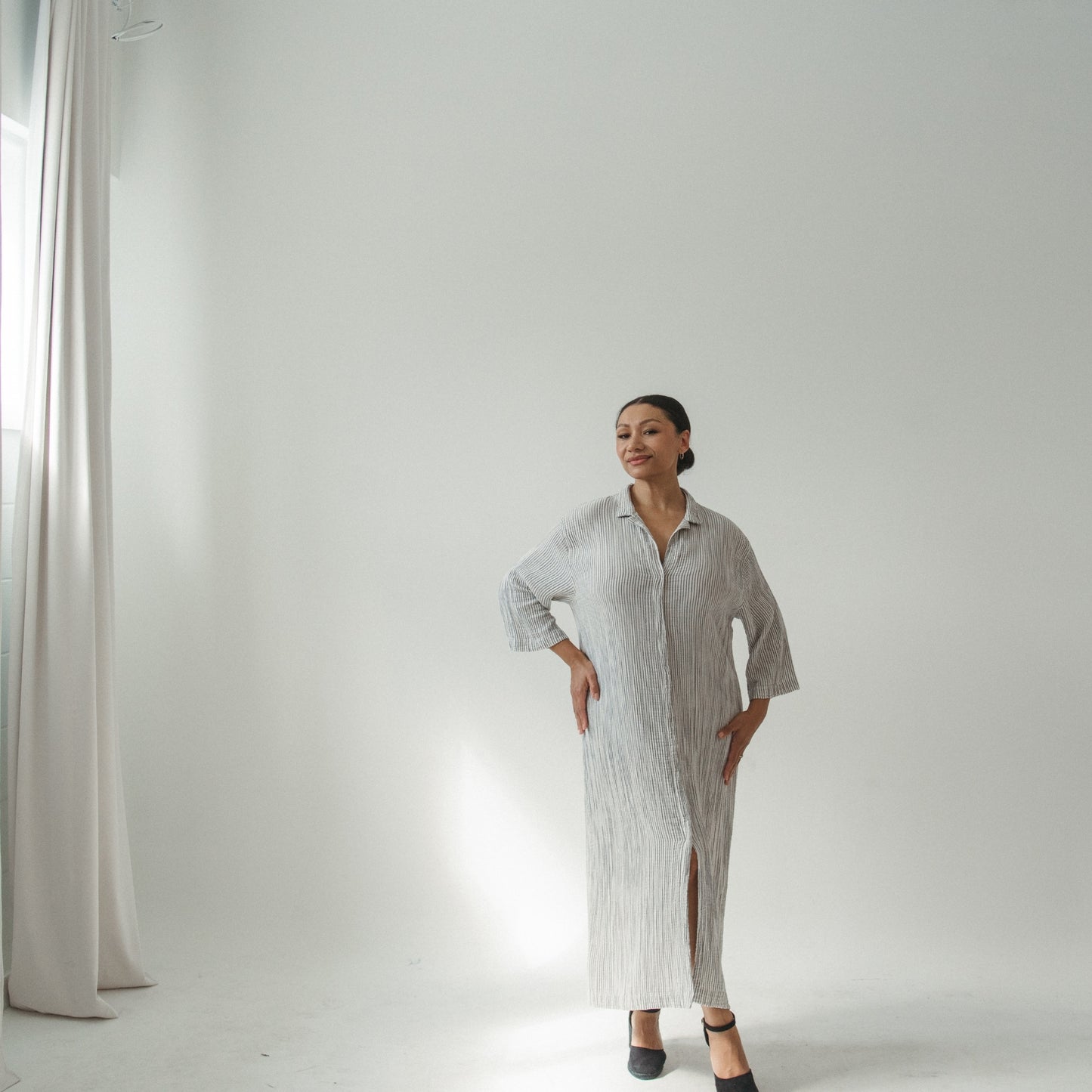 Striped Crinkle Shirt Dress