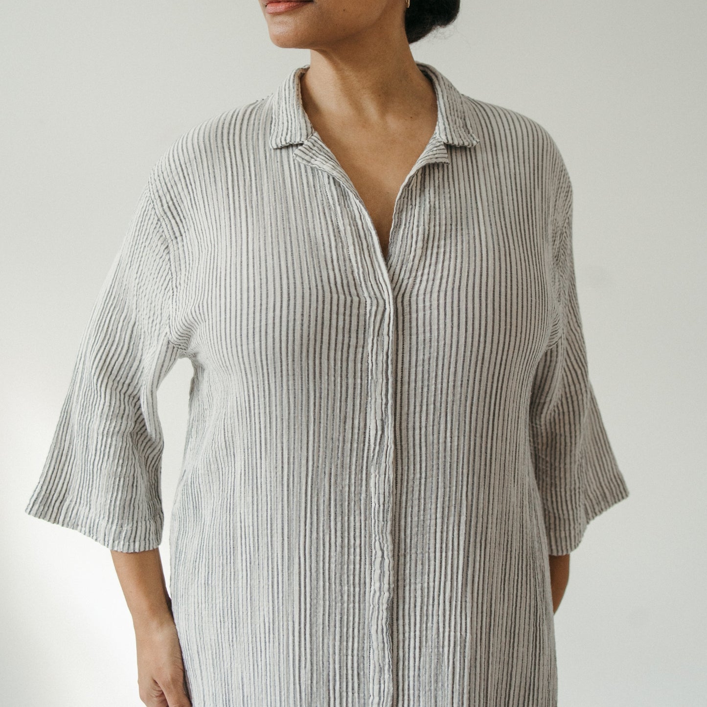 Striped Crinkle Shirt Dress