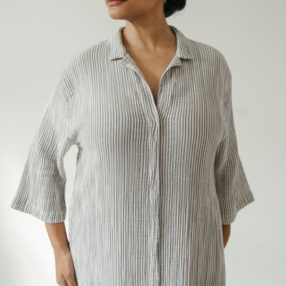 Striped Crinkle Shirt Dress