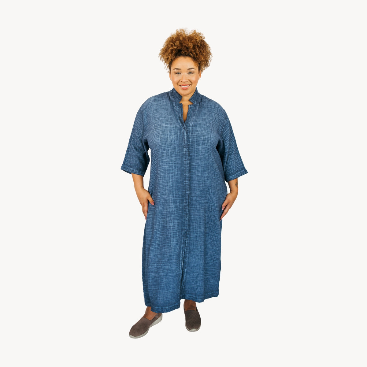 POKOLOKO Crinkle Shirt Dress Plus #color_crinkle-denim