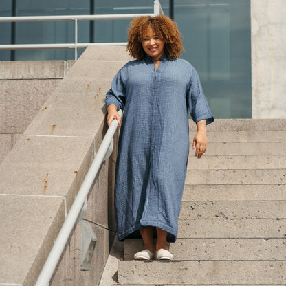 POKOLOKO Crinkle Shirt Dress Plus #color_crinkle-denim