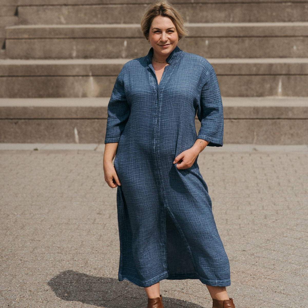 POKOLOKO Crinkle Shirt Dress #color_crinkle-denim