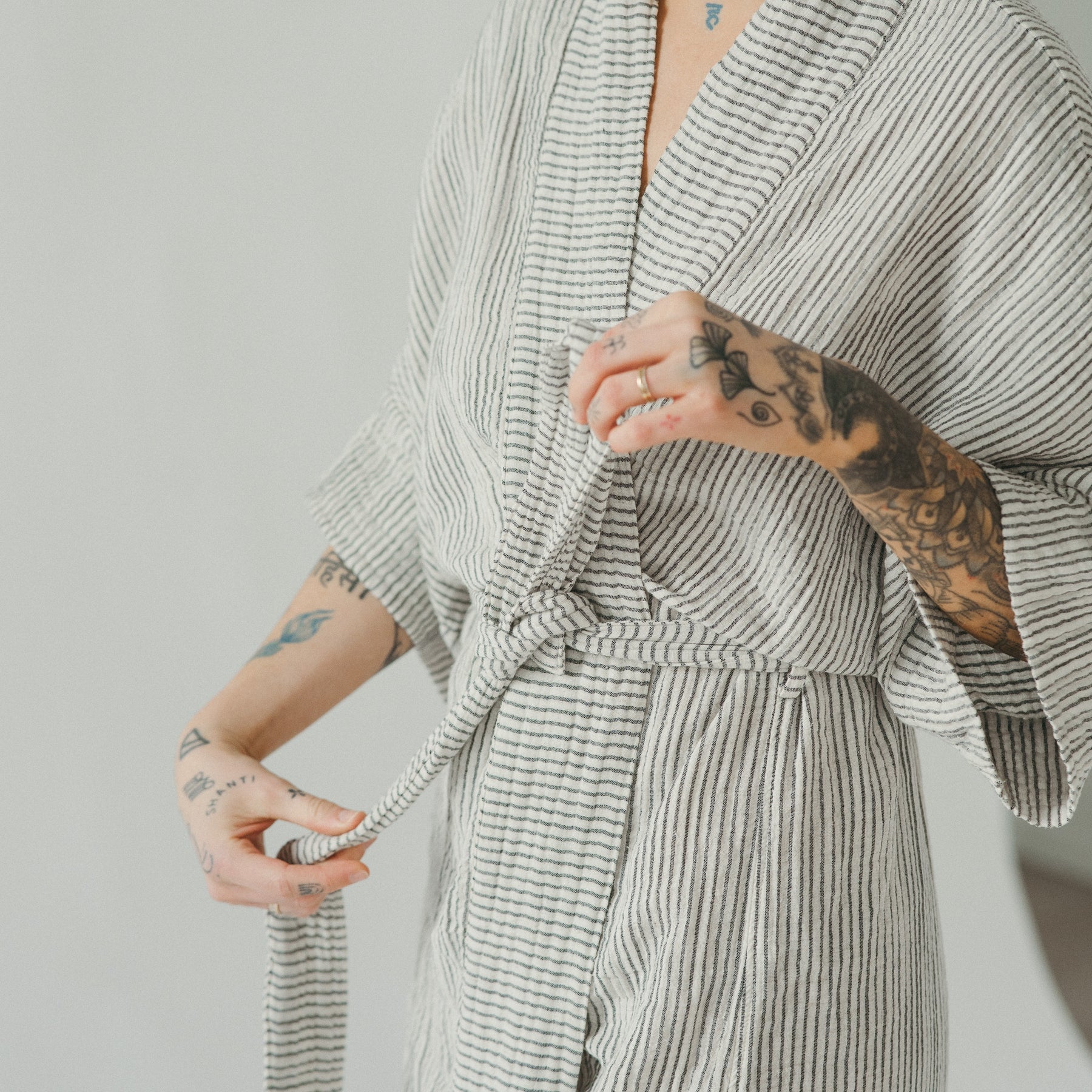 Striped Crinkle Cotton Robe