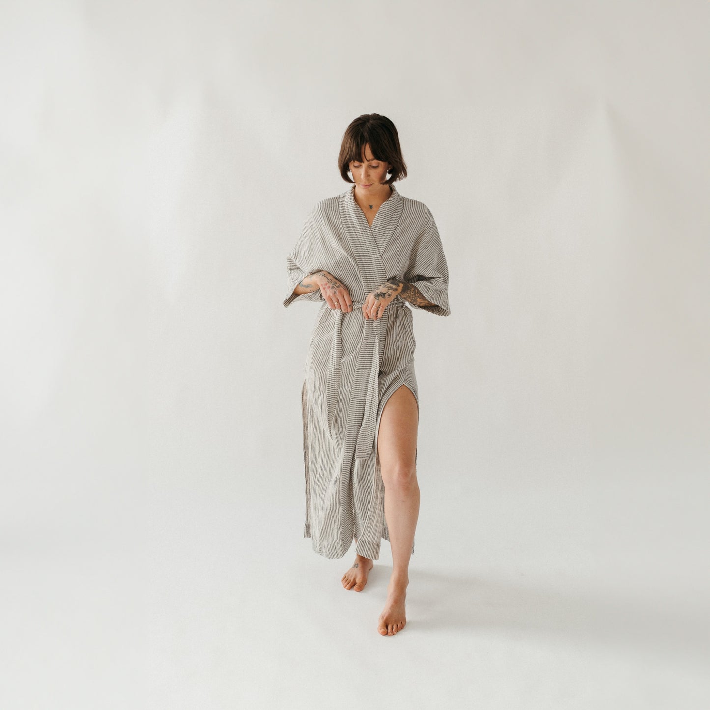 POKOLOKO Striped Crinkle Cotton Robe