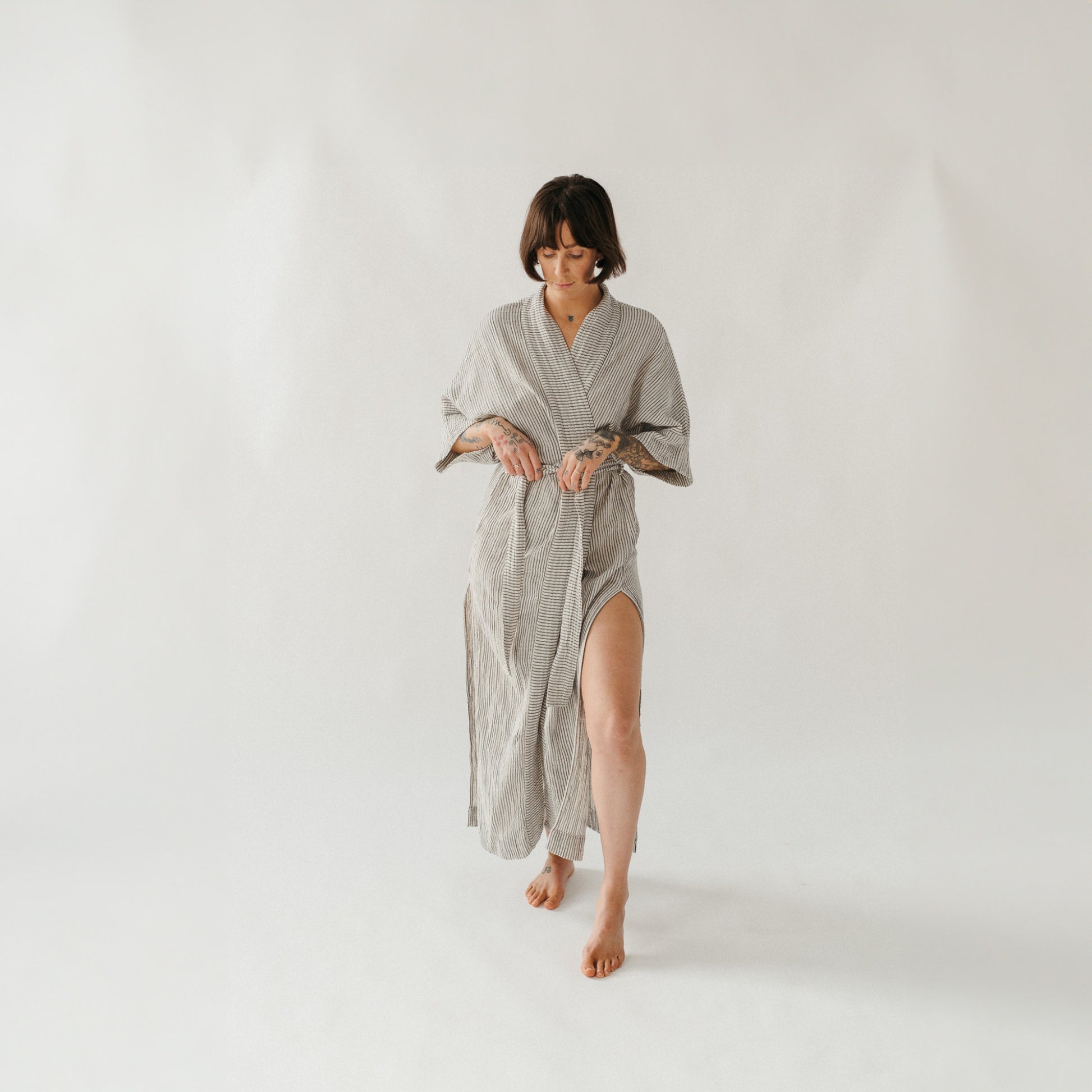 POKOLOKO Striped Crinkle Cotton Robe