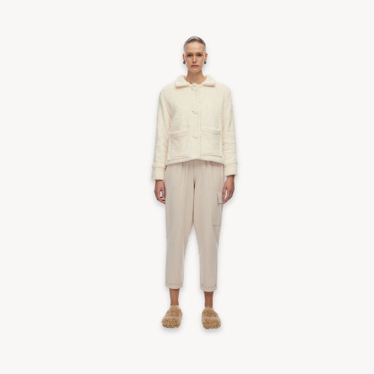 POKOLOKO Recycled Sherpa Short Jacket #color_sherpa-cream