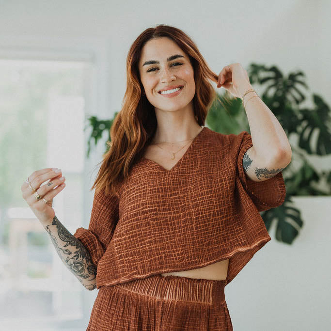 POKOLOKO Crinkle Crop Top #color_crinkle-terracotta