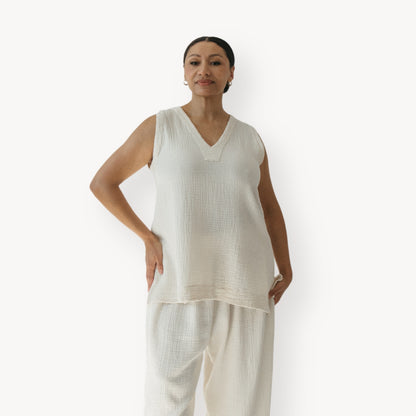 POKOLOKO Crinkle Tunic Top #color_crinkle-cream