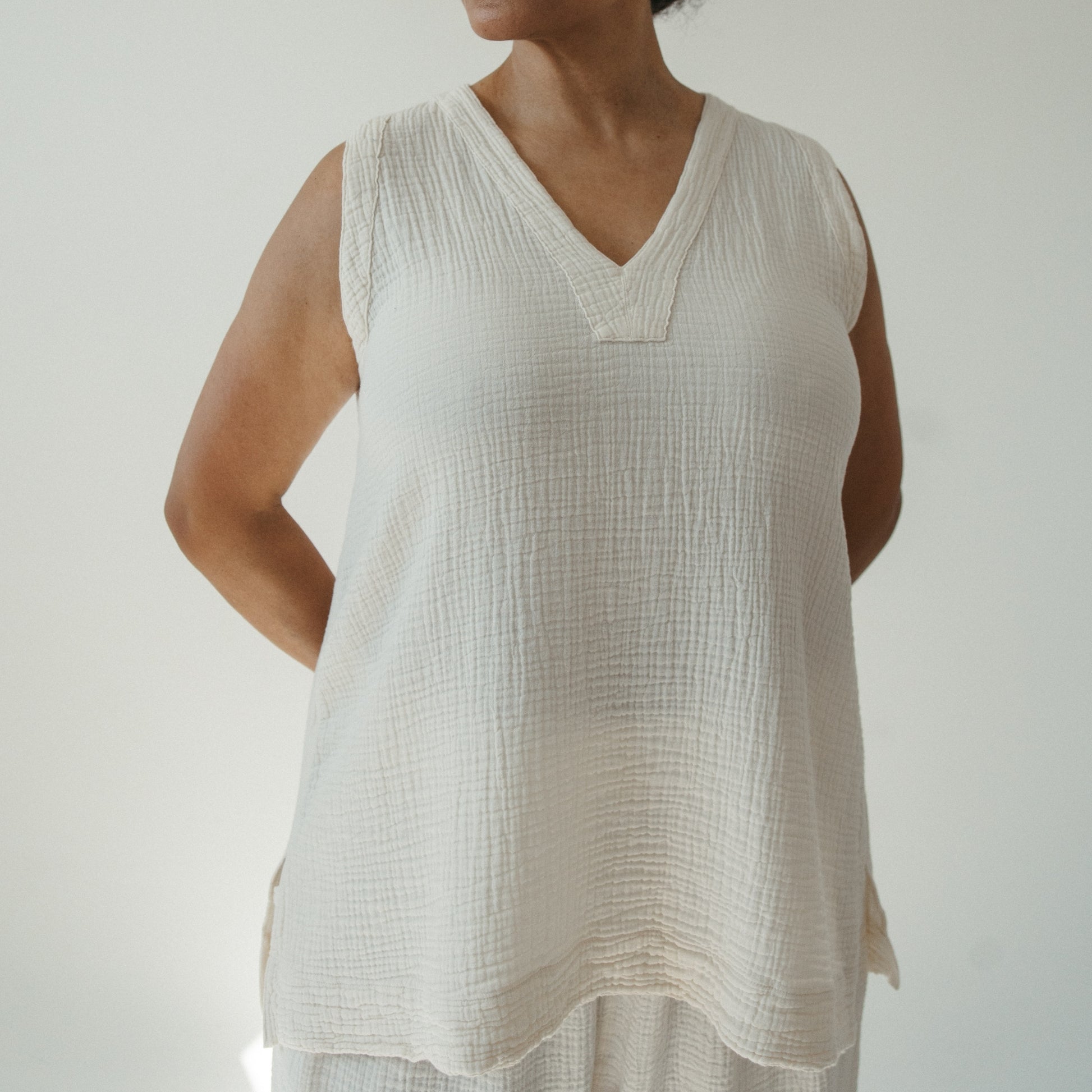 POKOLOKO Crinkle Tunic Top #color_crinkle-cream