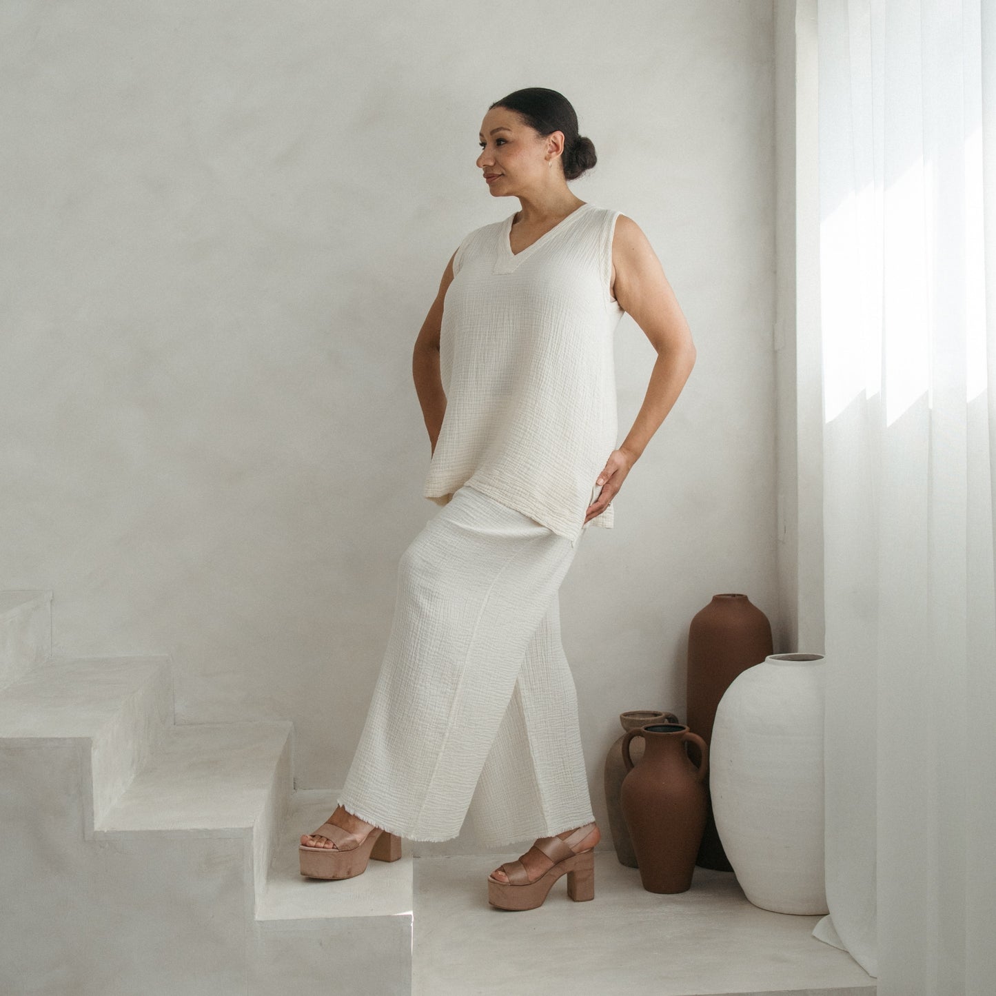 POKOLOKO Crinkle Tunic Top #color_crinkle-cream