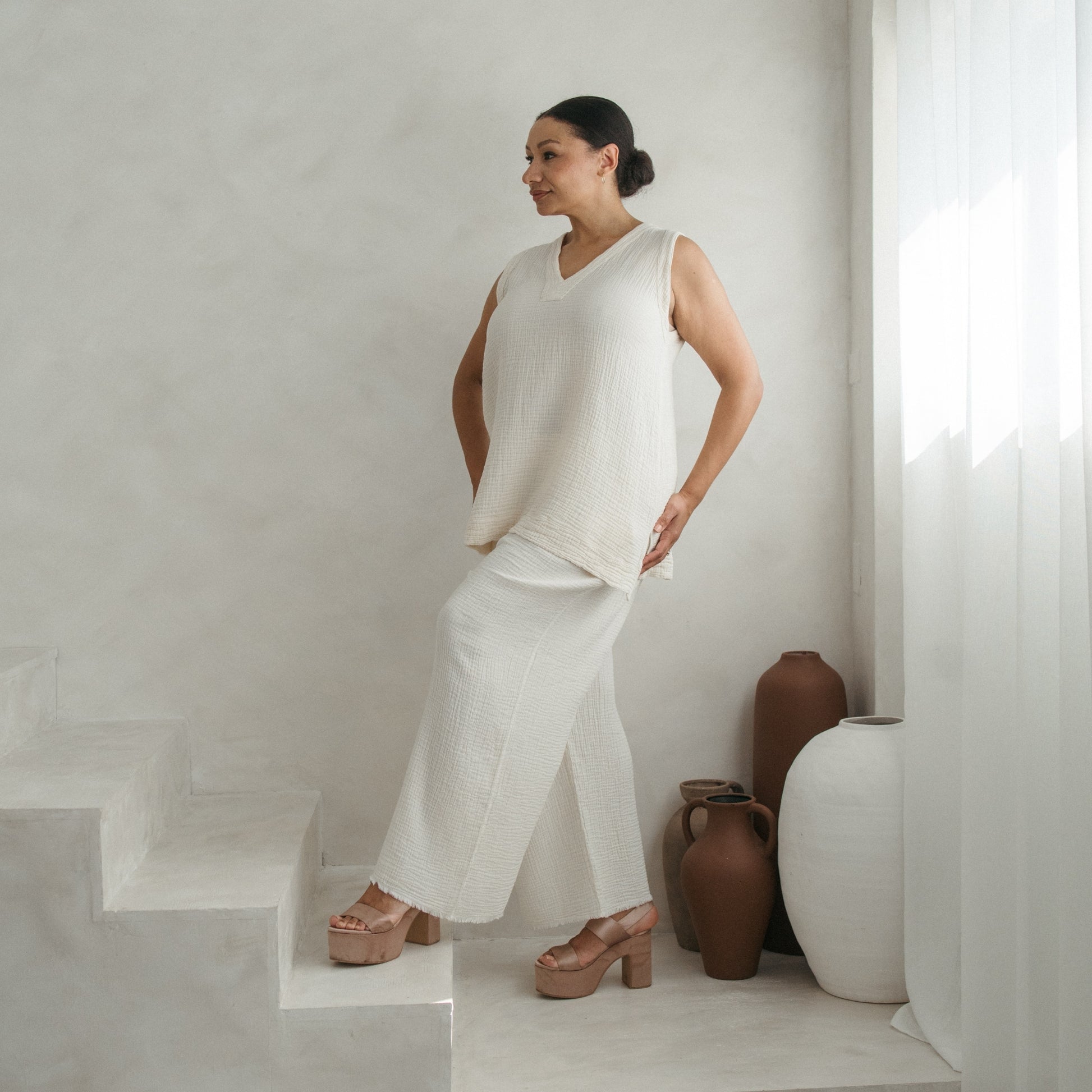 POKOLOKO Crinkle Tunic Top #color_crinkle-cream