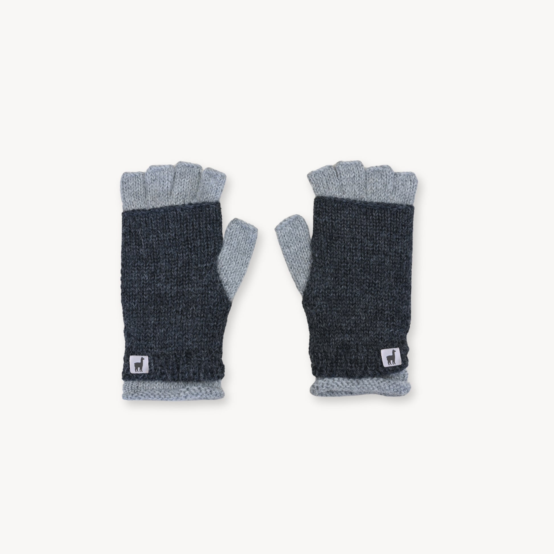 Alpaca Double Layered Fingerless Gloves #color_grey-charcoal