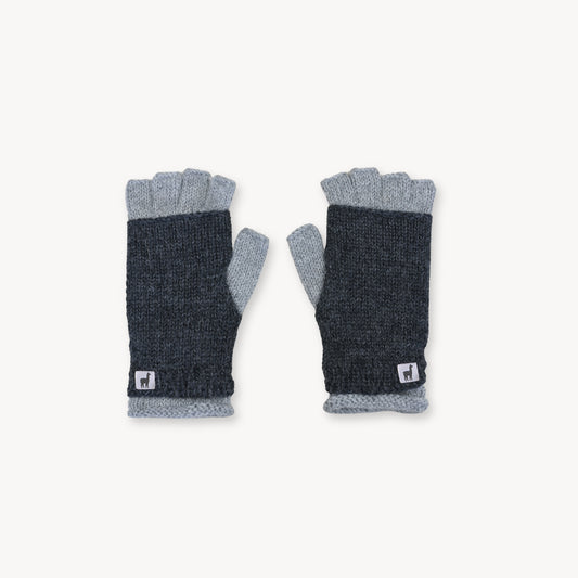 Alpaca Double Layered Fingerless Gloves #color_grey-charcoal